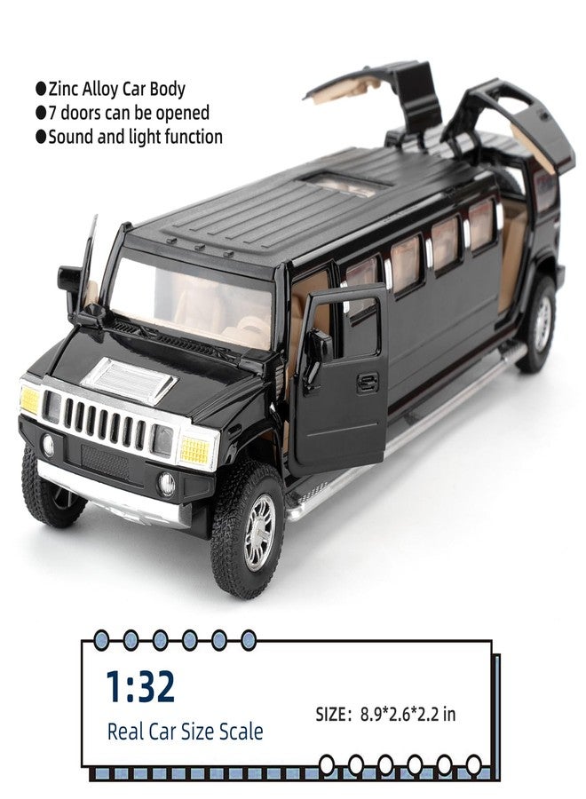 LOVEPOSELY 1/32 Hummer H2 Car Model, Diecast Car Toy with Sound and Light, Alloy Stretch Limousine Pull Back Toy Vehicle for Adult Kids Boys Girls (Black) - Image 2